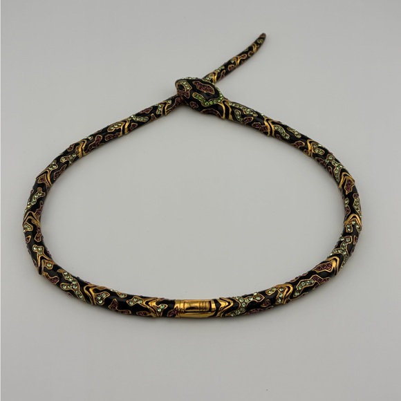 Vintage Roberto Cavalli Enamel & Crystal Patterned Snake Collar Necklace UNISEX - Picture 5 of 8